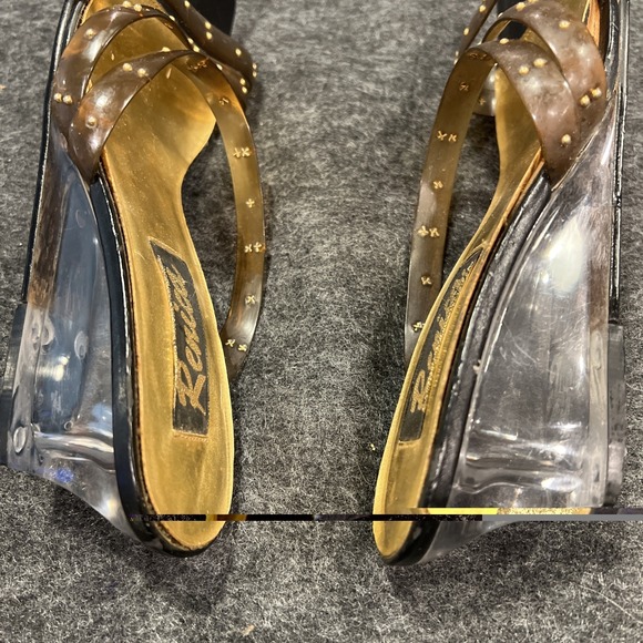 Vintage Renica Womens Size 8M Gold Lucite Wedge Heel Sandals Very Retro - Picture 12 of 13